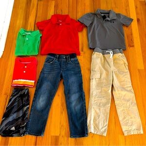 Boys (4) polo shirts; khaki pants; jeans and Adidas shorts.